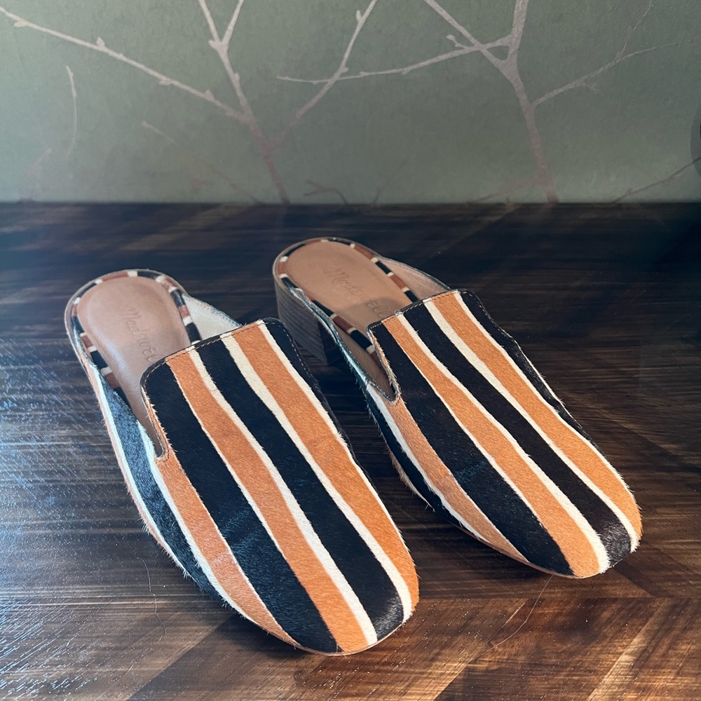 Madewell Women's 6.5 The Willa Loafer Mule in Striped Calf Hair Slip-On